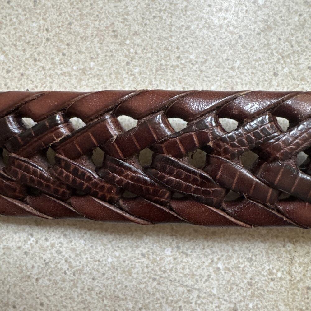 Fossil Brown Silver Buckle Braided Western Americana M‎ Classic Belt - Picture 3 of 4